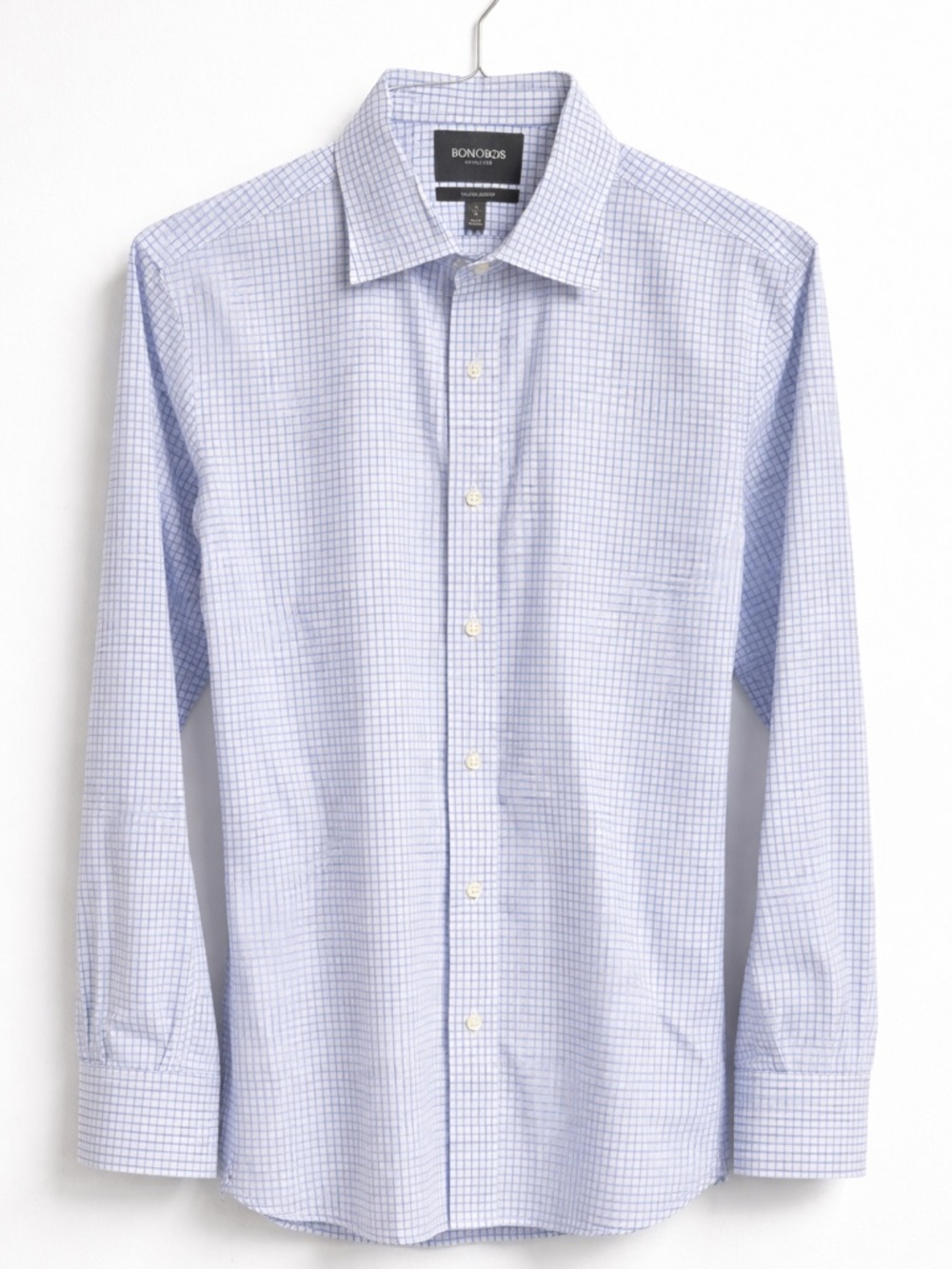 Bonobos Dress Shirt Blue Check Slim Fit Wrinkle-Free Cotton 16 34